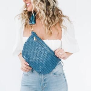 Denim Blue Woven Crossbody Bag